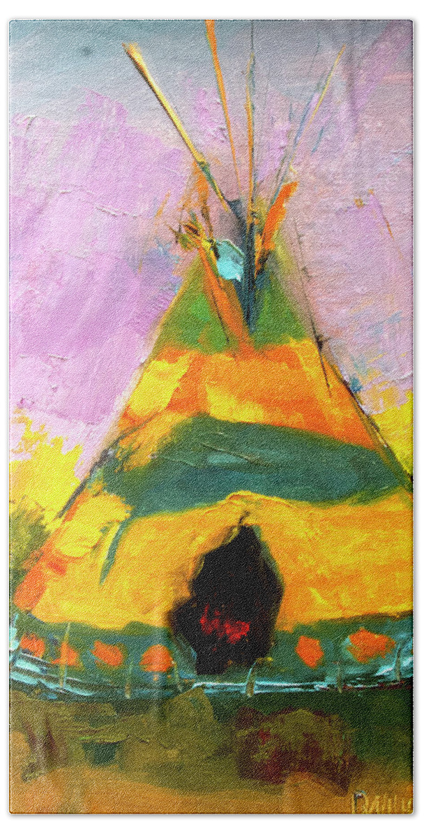 Western Art Bath Towel featuring the painting Tequila Tepee by Diane Whitehead