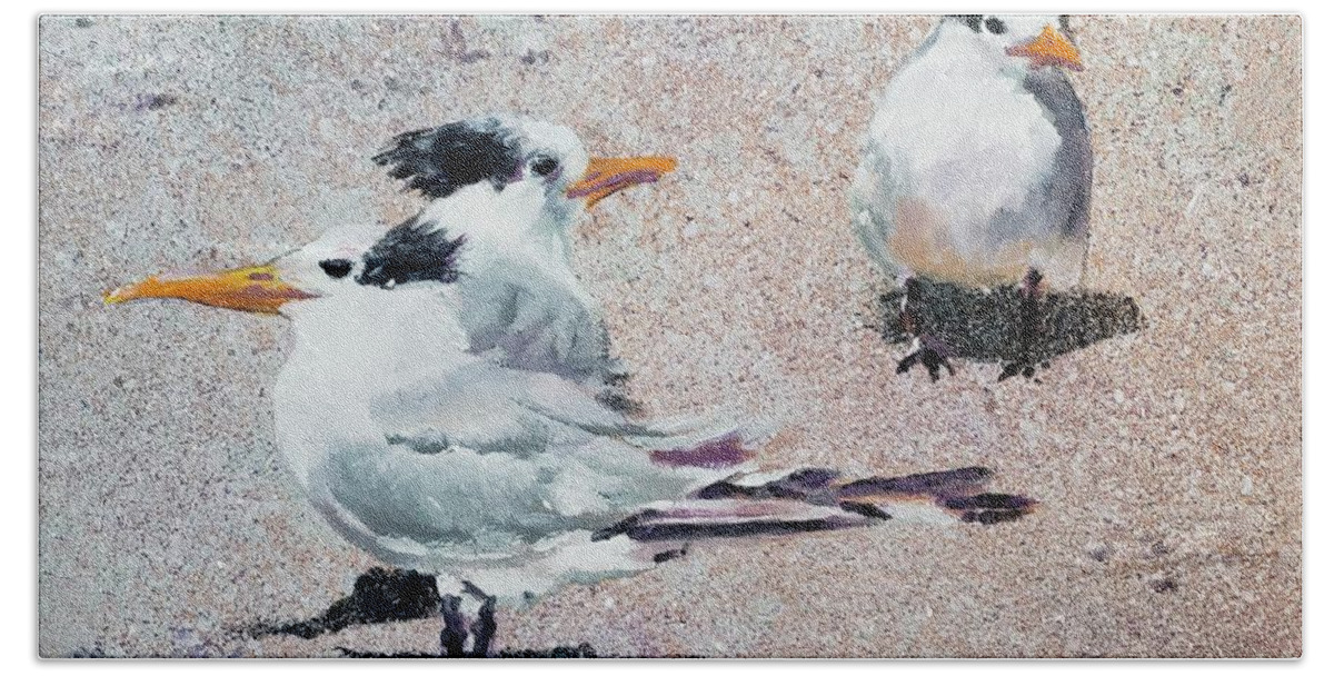 Tern Bath Towel featuring the painting Tern Trio by Merana Cadorette