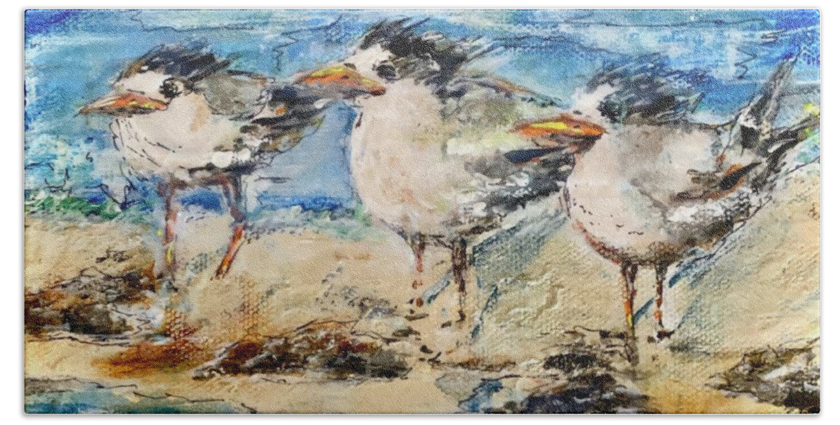 Terns Hand Towel featuring the painting Terns by Lynn Shaffer