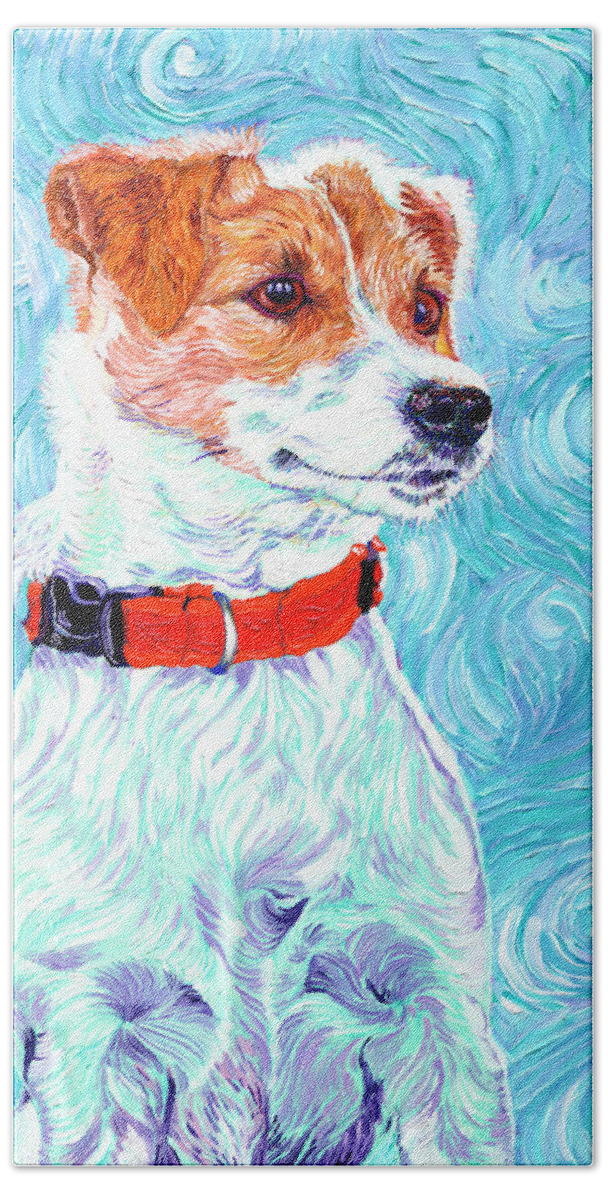 Jack Russell Hand Towel featuring the painting Thaddy Boy 2 by Xavier Francois Hussenet