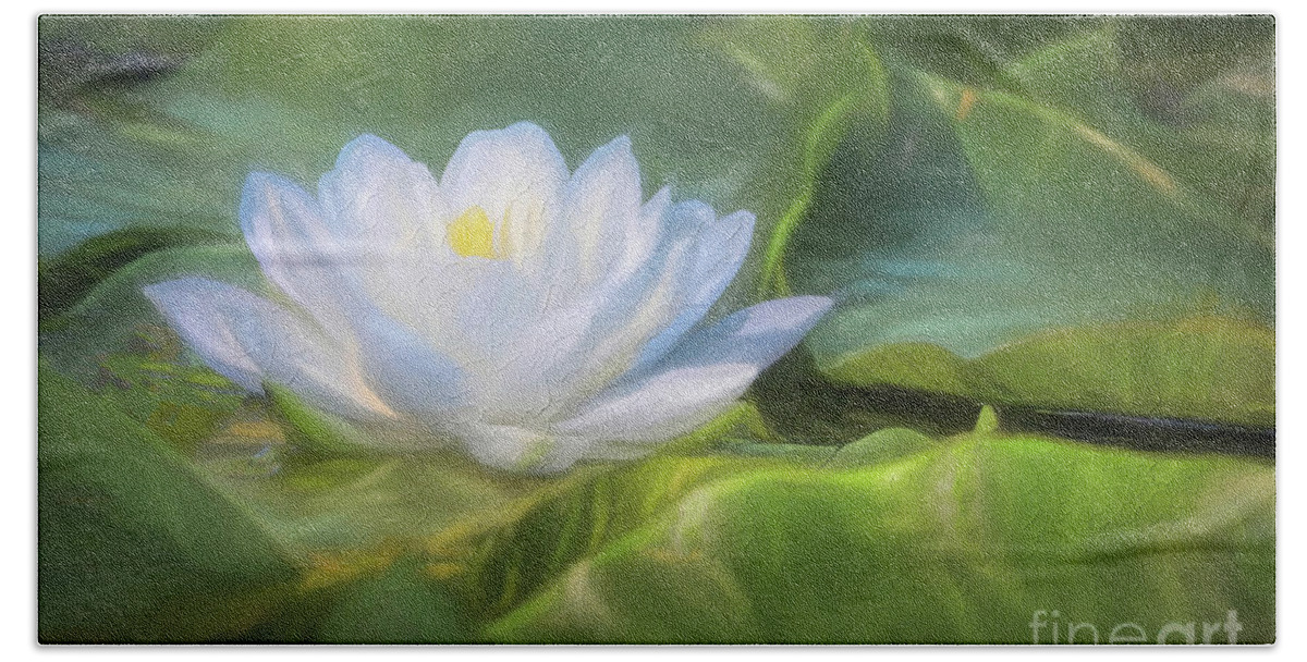 Flower Hand Towel featuring the digital art The American White Water Lily by Trey Foerster