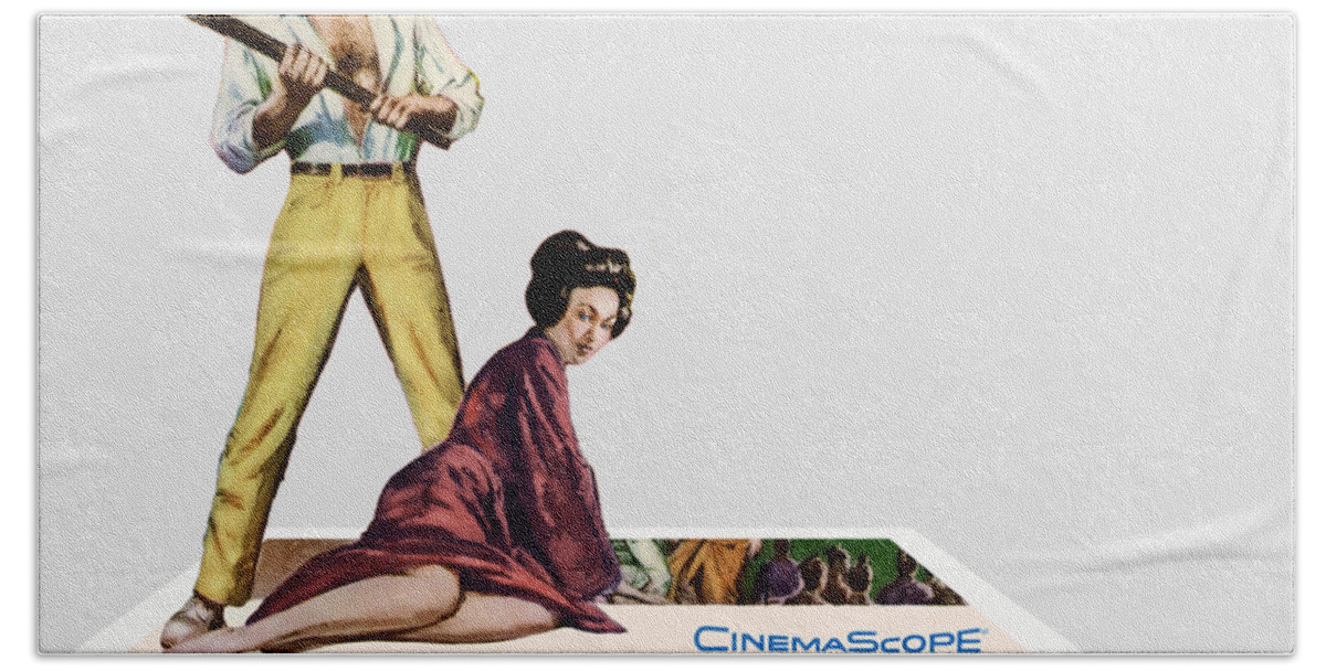 John Wayne Hand Towel featuring the mixed media ''The Barbarian and the Geisha'' - 3d movie poster by Movie World Posters