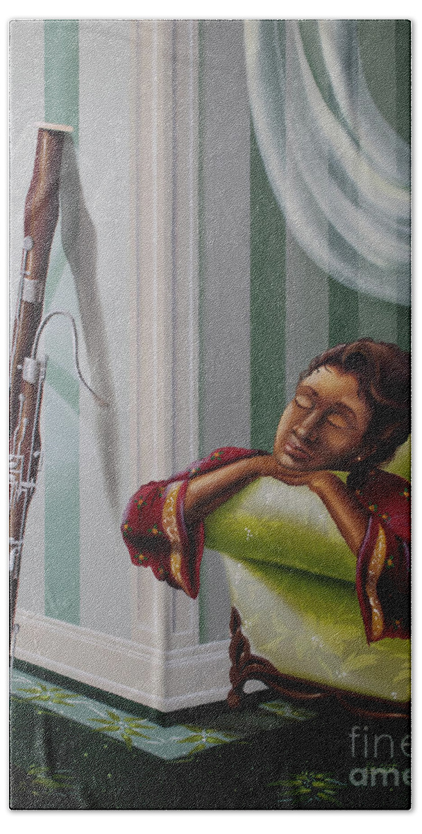 Portraits In Sound Hand Towel featuring the painting The Bassoonist by Clement Bryant