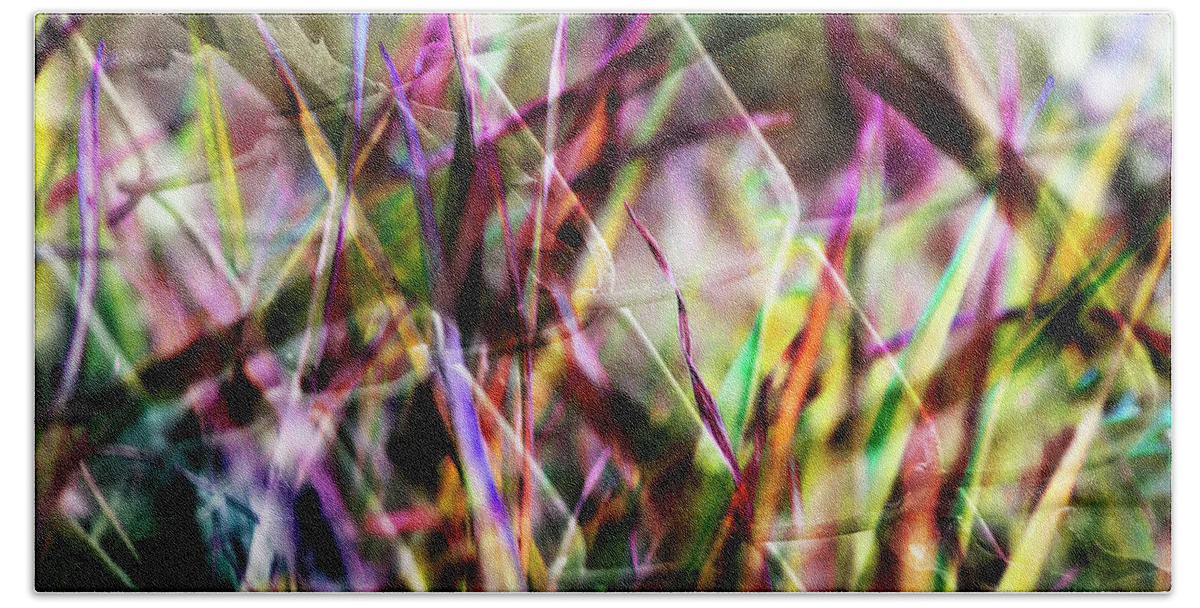 Grass Hand Towel featuring the digital art The Battle Between Grass and Fence by Sheryl Karas
