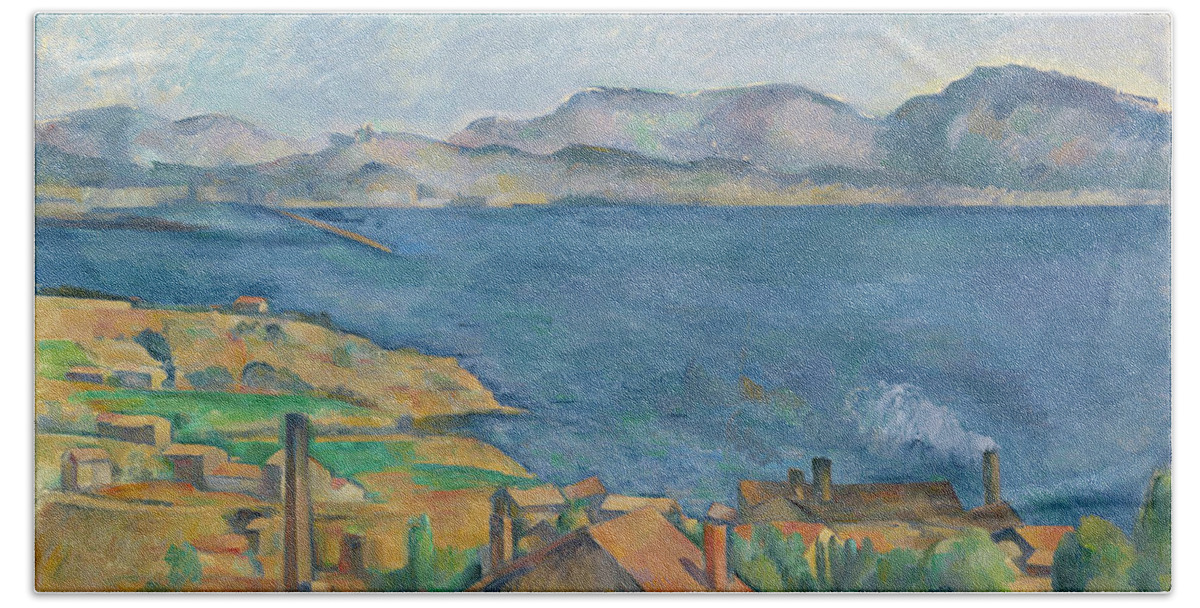 Coastal Bath Towel featuring the painting The Bay of Marseille, Seen from L'Estaque by Paul Cezanne