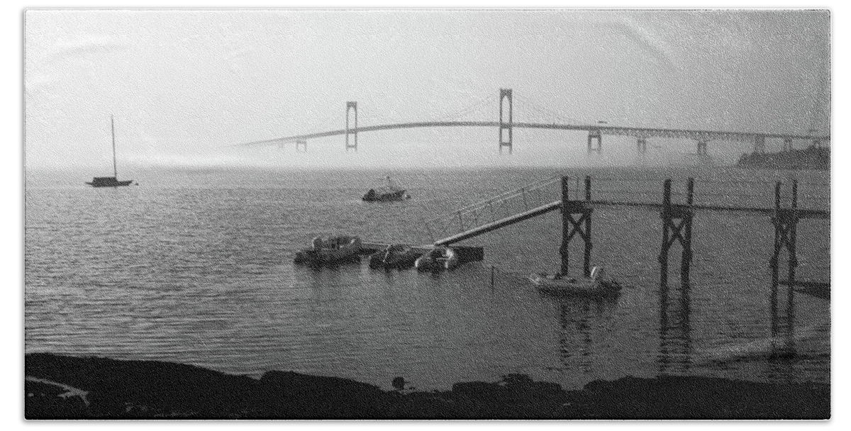 Bridge Bath Towel featuring the photograph The Bay under fog by Jim Feldman