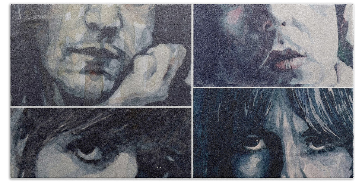 The Beatles Art Hand Towel featuring the painting The Beatles - Reunion by Paul Lovering