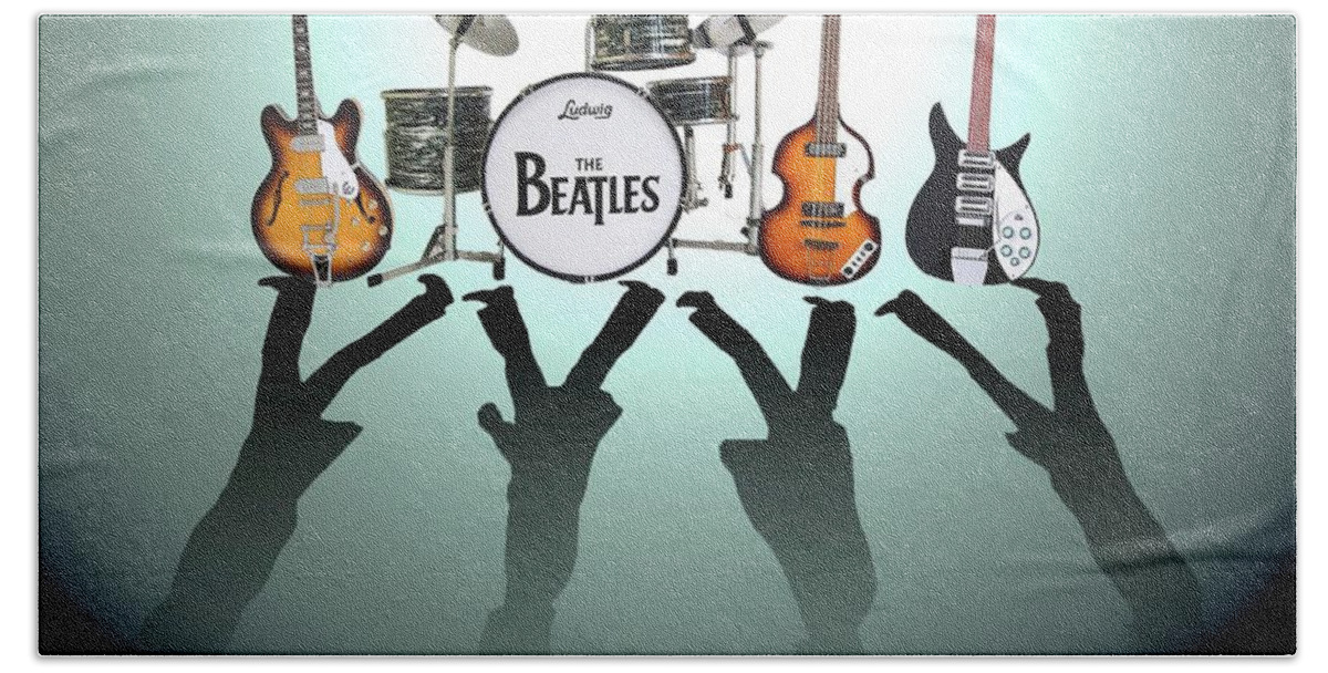 The Beatles Hand Towel featuring the digital art The Beatles by Yelena Day