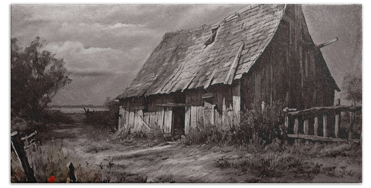 Old Shack Hand Towel featuring the photograph The Beauty of Decay - Sepia - Old Shack Art by Lourry Legarde
