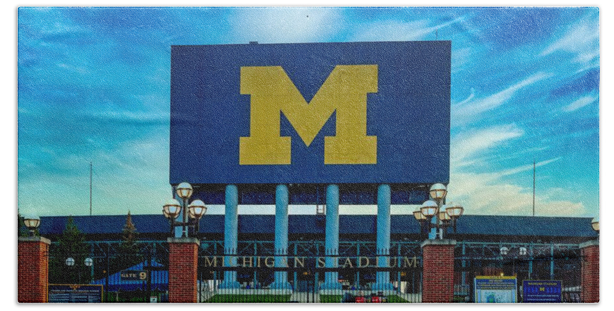 Michigan Stadium Hand Towel featuring the photograph The Big House - Home of the Michigan Wolverines by Mountain Dreams