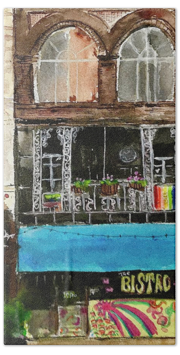 Local Art Bath Towel featuring the painting The Bistro by Eileen Backman