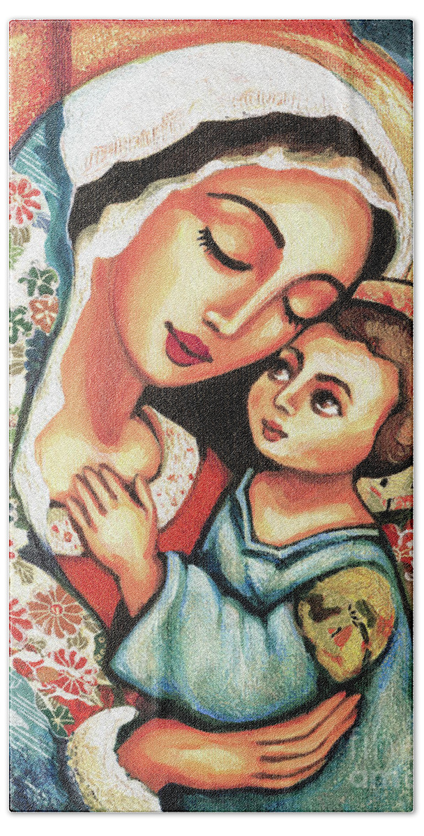 Mother And Child Hand Towel featuring the painting The Blessed Mother by Eva Campbell