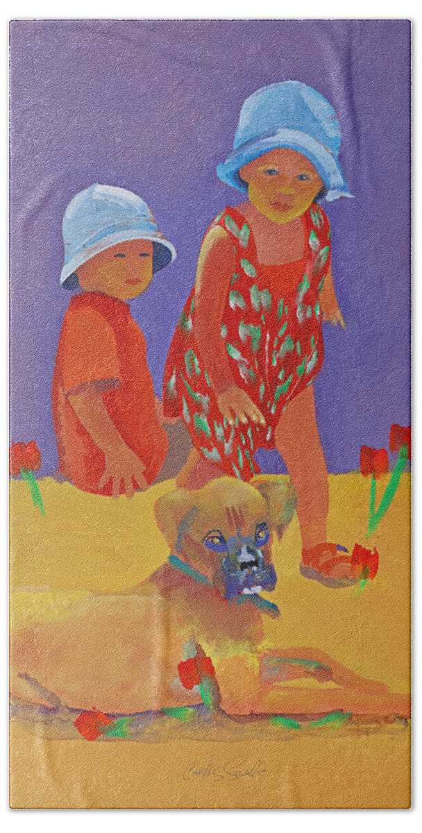 Boxer Dog Hand Towel featuring the painting The Boxer Puppy by Charles Stuart