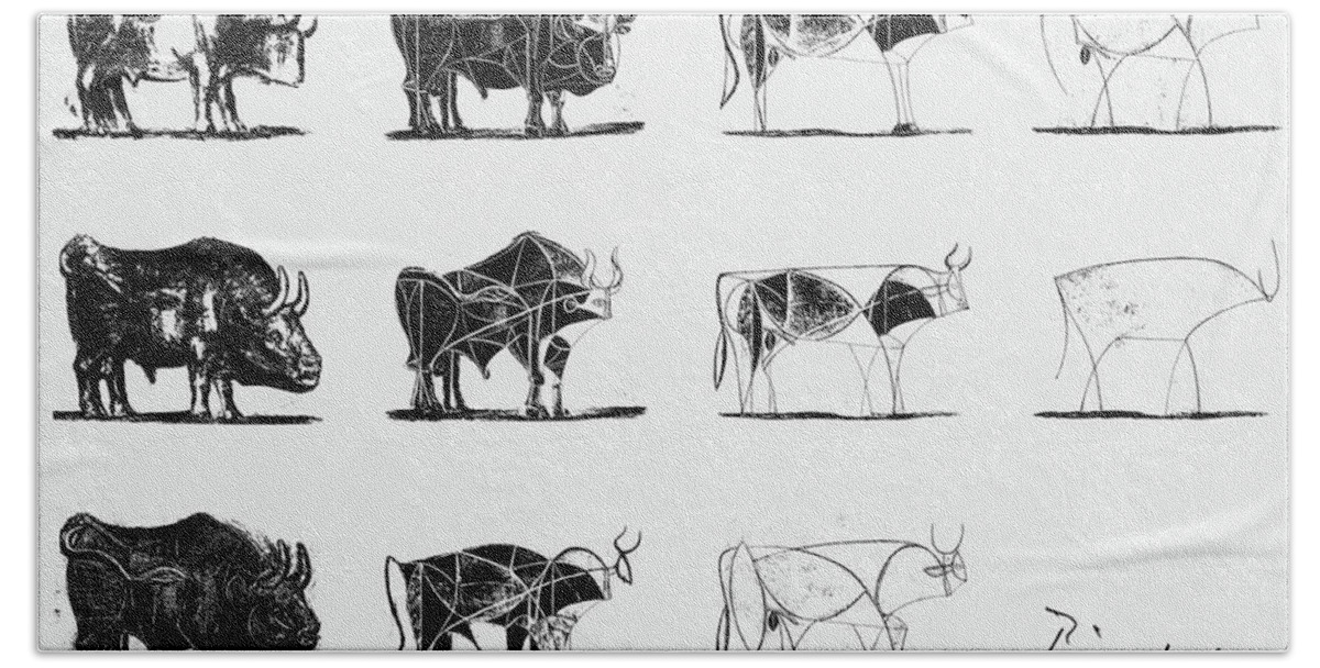 Bull Hand Towel featuring the drawing The Bull series by Pablo Picasso