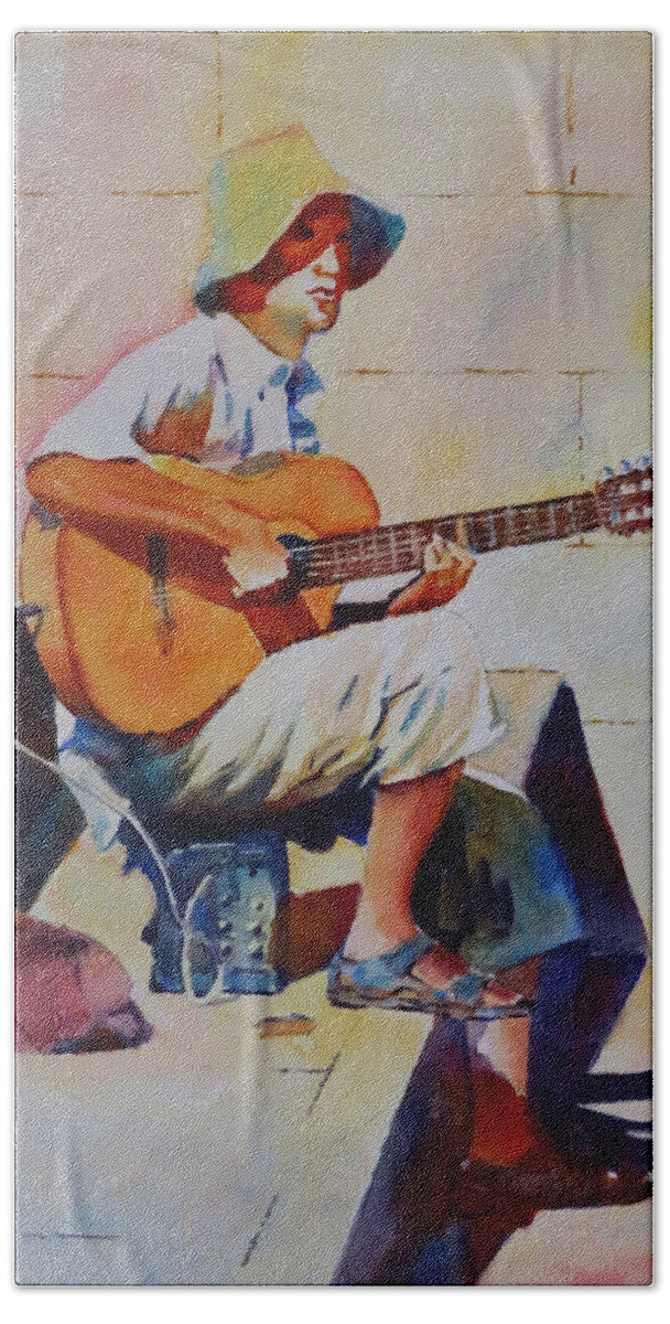 Summer Hand Towel featuring the painting The Busker-G.Berry #54 by David Gilmore