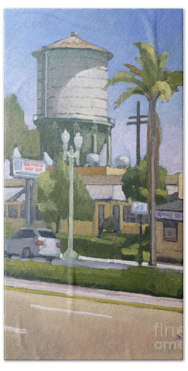 North Park Bath Towel featuring the painting The Chicken Pie Shop, San Diego by Paul Strahm
