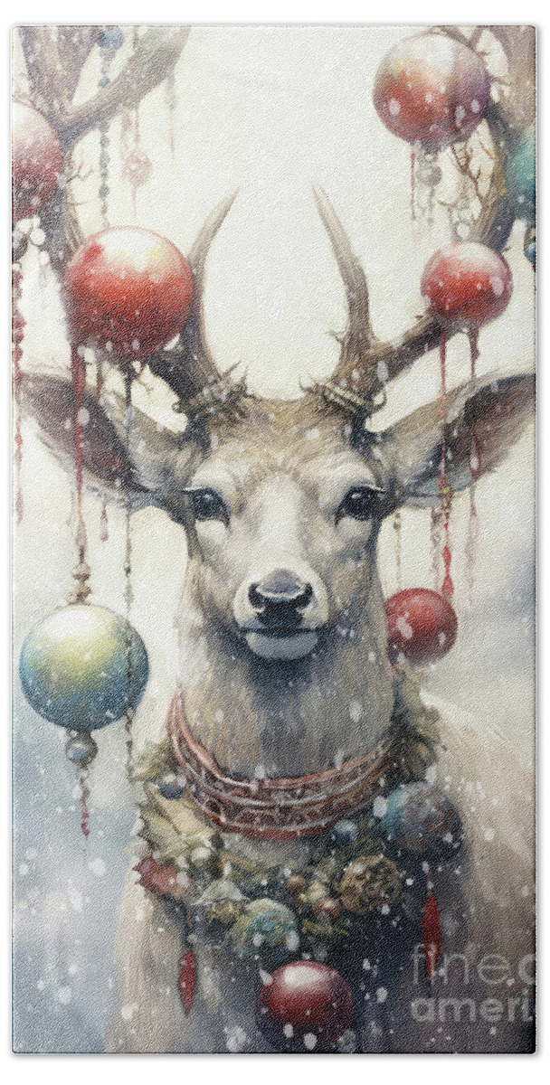 #faaadwordsbest Hand Towel featuring the painting The Christmas Deer by Tina LeCour