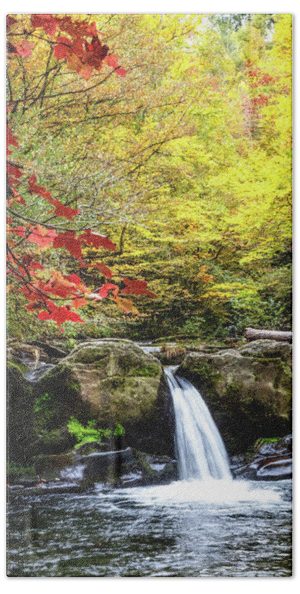 Carolina Bath Towel featuring the photograph The Colors of Fall at the Waterfall by Debra and Dave Vanderlaan