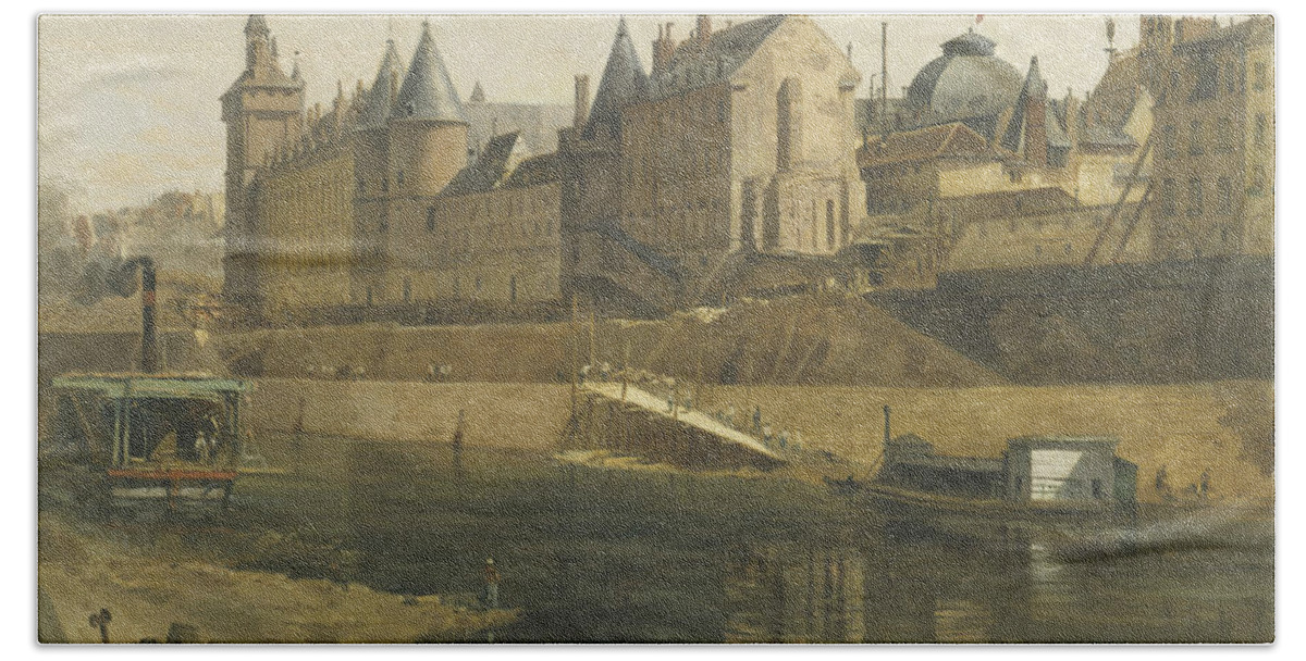 19th Century Painters Bath Towel featuring the painting The Conciergerie During the Reconstruction by Adrien Dauzats