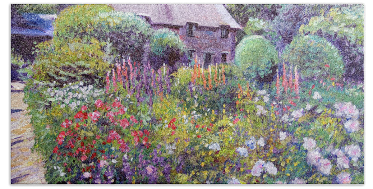 Landscape Bath Towel featuring the painting The Cotswold Cottage Garden by David Lloyd Glover