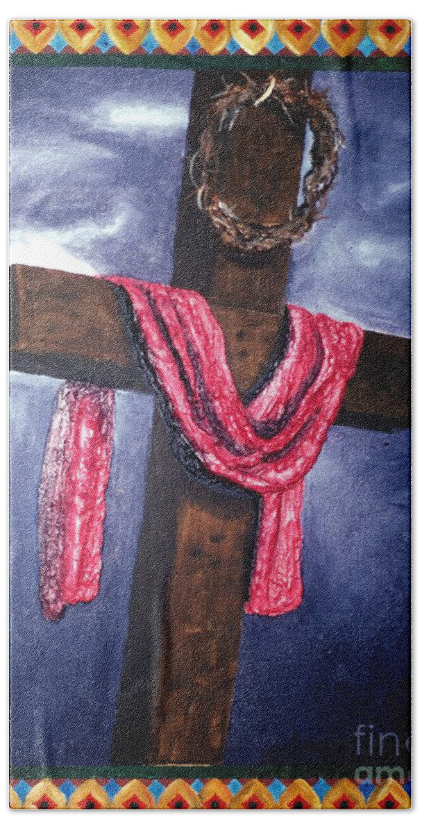 Wooden Cross Bath Towel featuring the painting The Cross by Pamela Henry