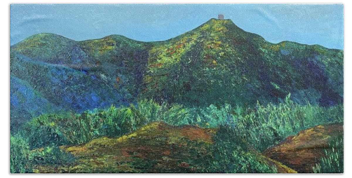 Impressionism Hand Towel featuring the painting The Cube-Mt. Umunhum by Raji Musinipally