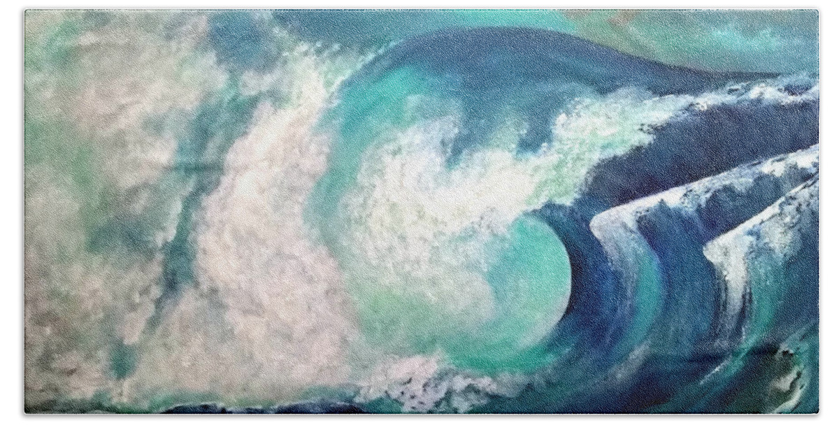 Ocean Bath Towel featuring the painting The Curl by Vallee Johnson
