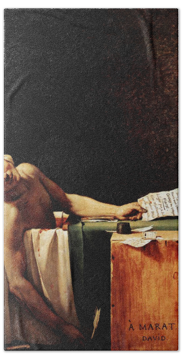 The Death Of Marat Bath Towel featuring the painting The Death of Marat by Jacques-Louis David