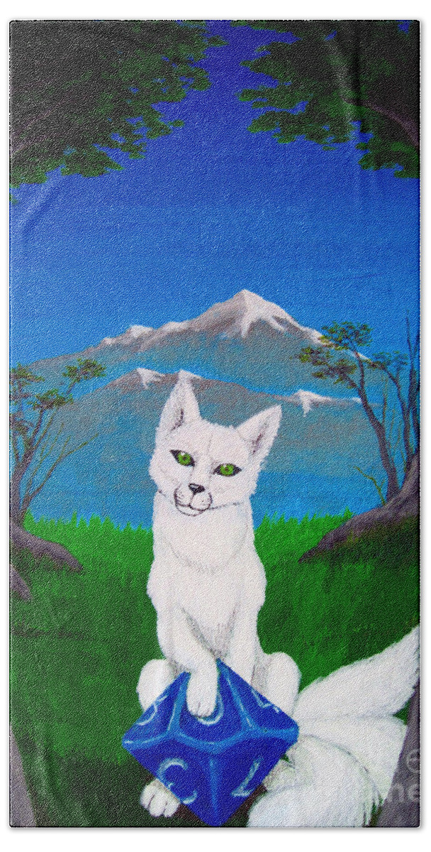 Kitsune Hand Towel featuring the painting The Die of Fate by Rohvannyn Shaw