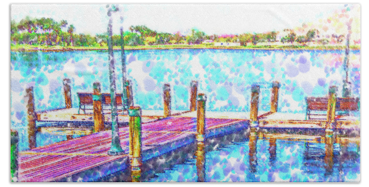 Park Bath Towel featuring the digital art The Dock by Kirt Tisdale