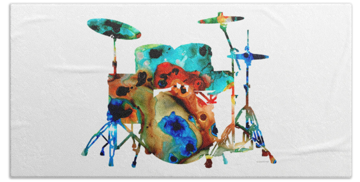 Drum Hand Towel featuring the painting The Drums - Music Art By Sharon Cummings by Sharon Cummings