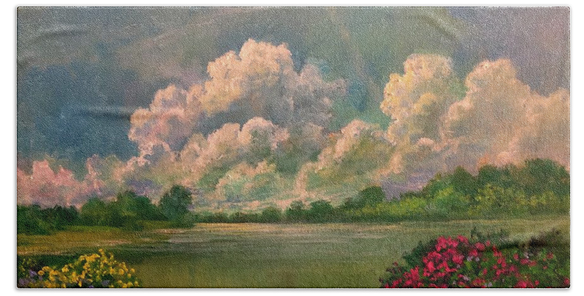 Sky Bath Towel featuring the painting The Effulgent Splendor by Rand Burns
