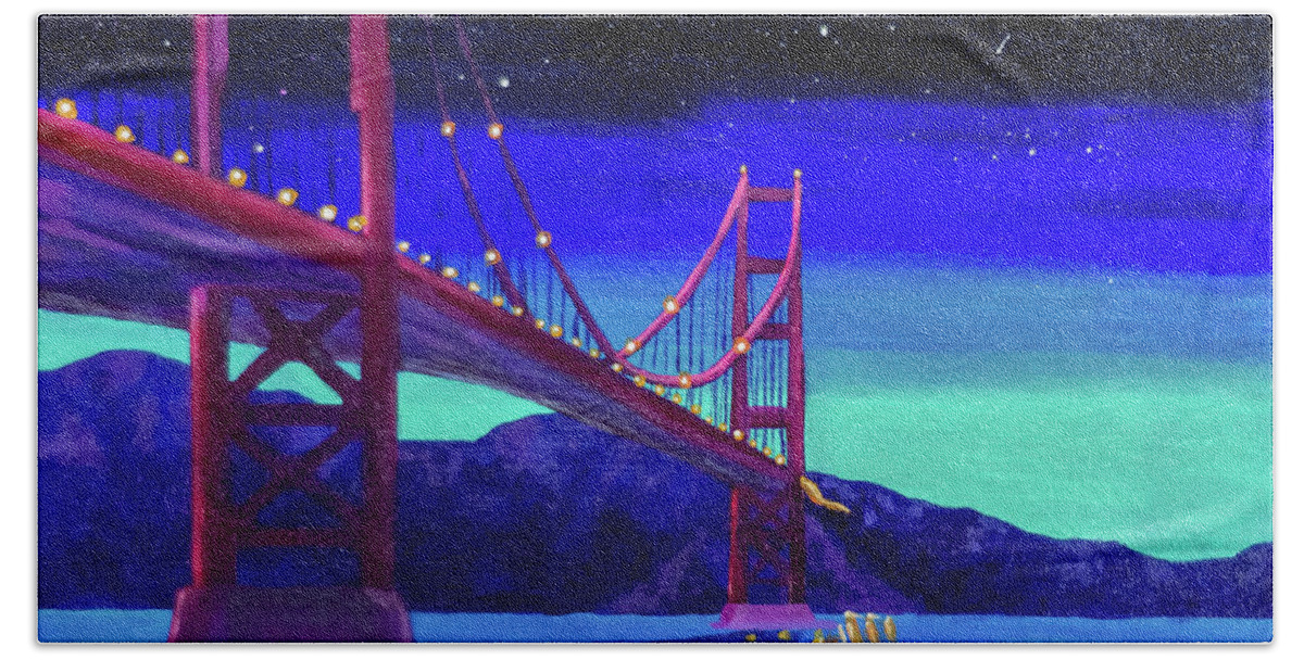Golden Gate Bridge Bath Towel featuring the painting The Empty Feeling of New by Ashley Wright