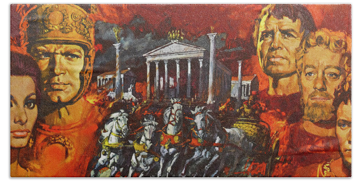 Fall Hand Towel featuring the painting ''The Fall of the Roman Empire'', 1964, movie poster painting by Movie World Posters