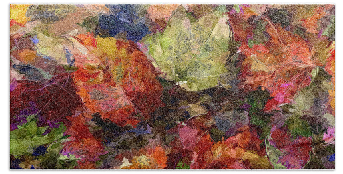 Colors Bath Towel featuring the mixed media The Falling Leaves by Anas Afash