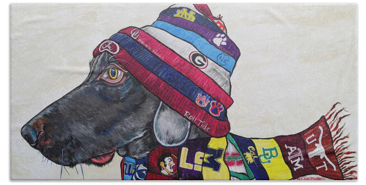 College Football Bath Towel featuring the painting The Fan by Patti Schermerhorn