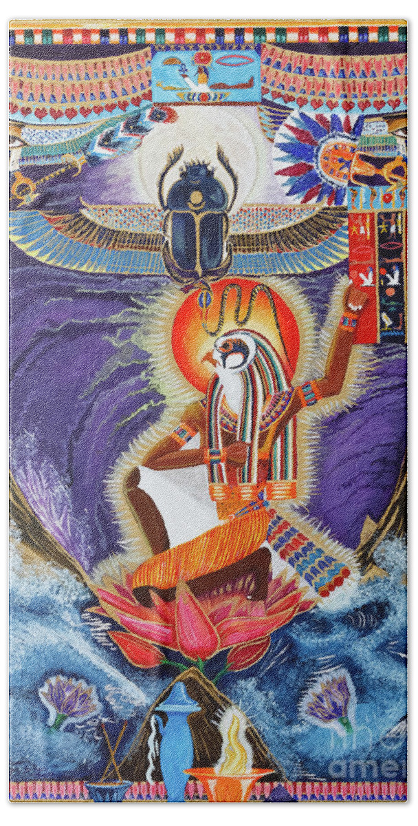 Ra Bath Towel featuring the mixed media The Father Ra by Ptahmassu Nofra-Uaa