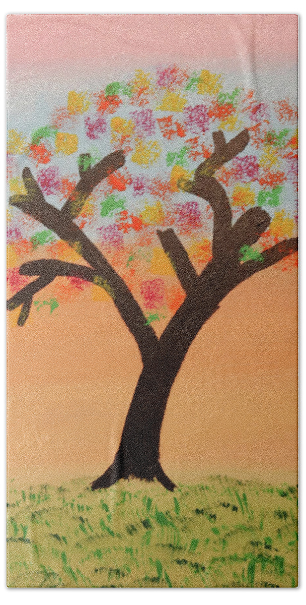 Tree Hand Towel featuring the painting The First Sign of Fall by Deborah Boyd