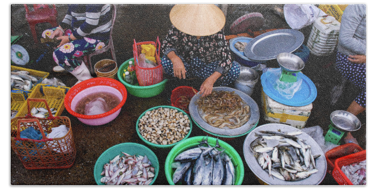 Market Bath Towel featuring the photograph Catch Of The Day - Street Market Vendor, Vietnam by Earth And Spirit
