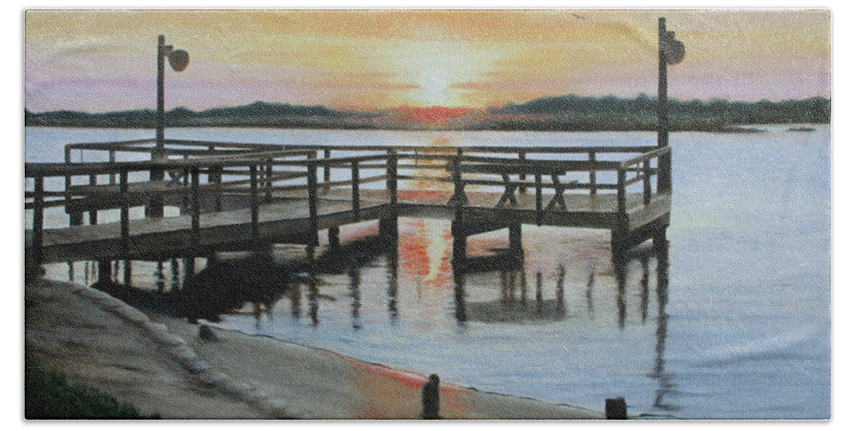 Fishing Pier Hand Towel featuring the painting The Fishing Pier by Jimmie Bartlett