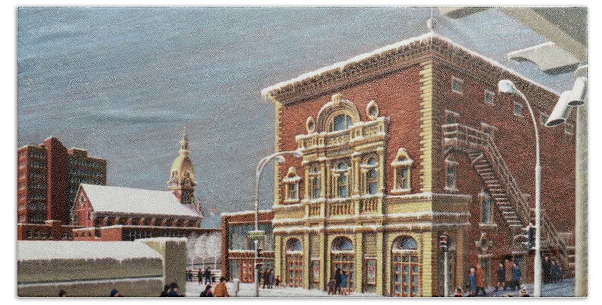 Architectural Landscape Bath Towel featuring the painting The Folly Theater, Kansas City, MO by George Lightfoot