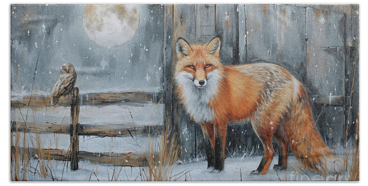 Fox Bath Towel featuring the painting The Fox And The Owl by Tina LeCour