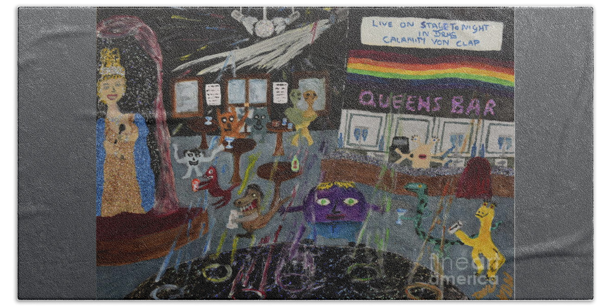 Lgbtq Bath Towel featuring the painting The Gay scene is not what it once was by David Westwood