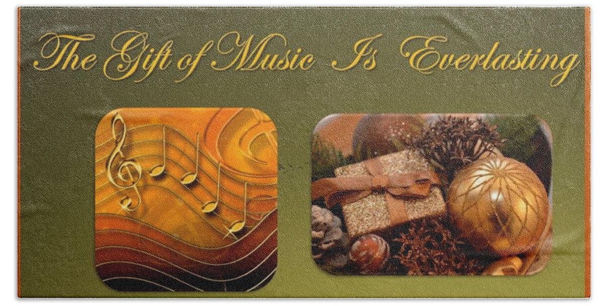 Music Bath Towel featuring the mixed media The Gift of Music Is Everlasting by Nancy Ayanna Wyatt