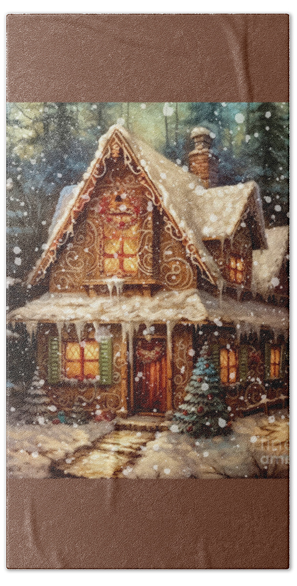Gingerbread House Bath Towel featuring the painting The Gingerbread House by Tina LeCour