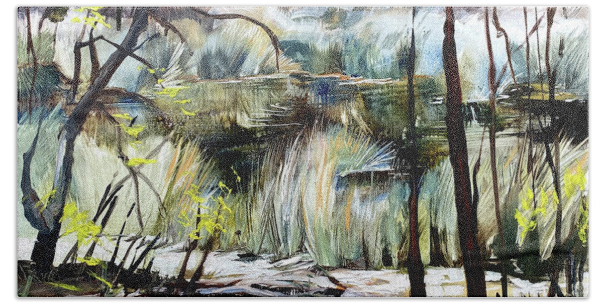 Landscape Painting Bath Towel featuring the painting The Grasses at Thirlmere by Shirley Peters