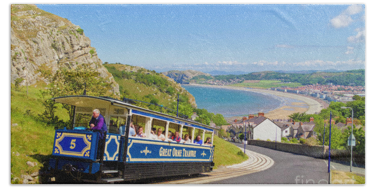 Llandudno Hand Towel featuring the photograph The Great Orme tramway, Llandudno, Wales by Neale And Judith Clark