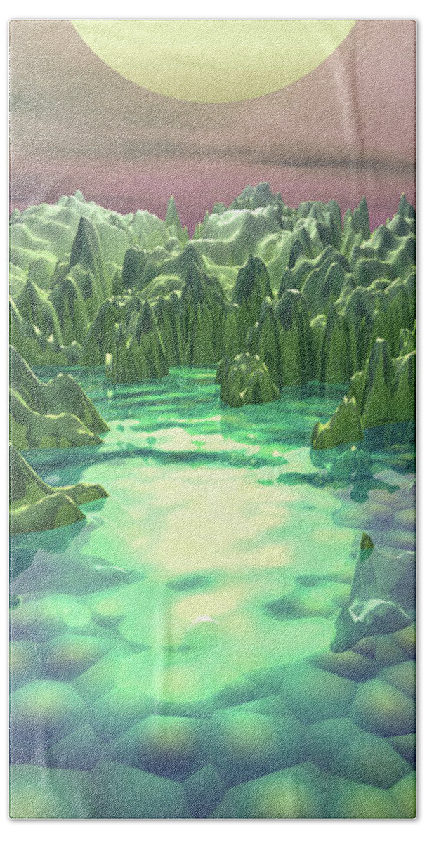 Macro Bath Towel featuring the digital art The Green Planet by Phil Perkins