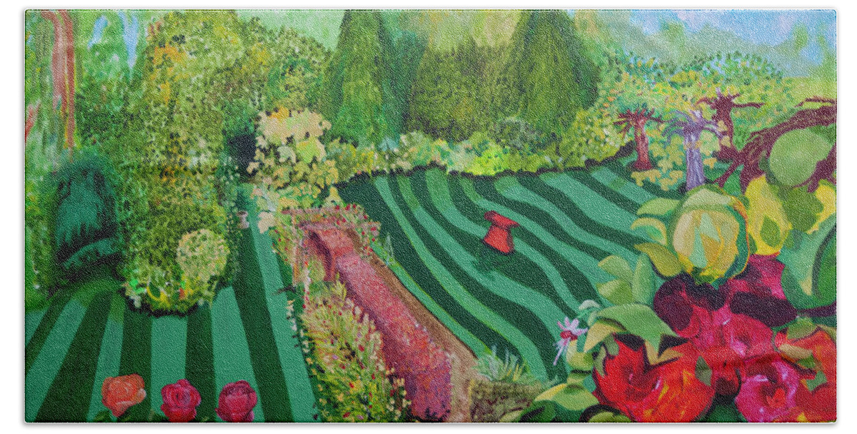 Garden Hand Towel featuring the painting The Grounds Of Millington House II by James Lavott