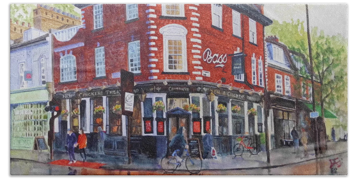  Bath Towel featuring the painting The Hen and Chickens Highbury and Islington London UK by Francisco Gutierrez